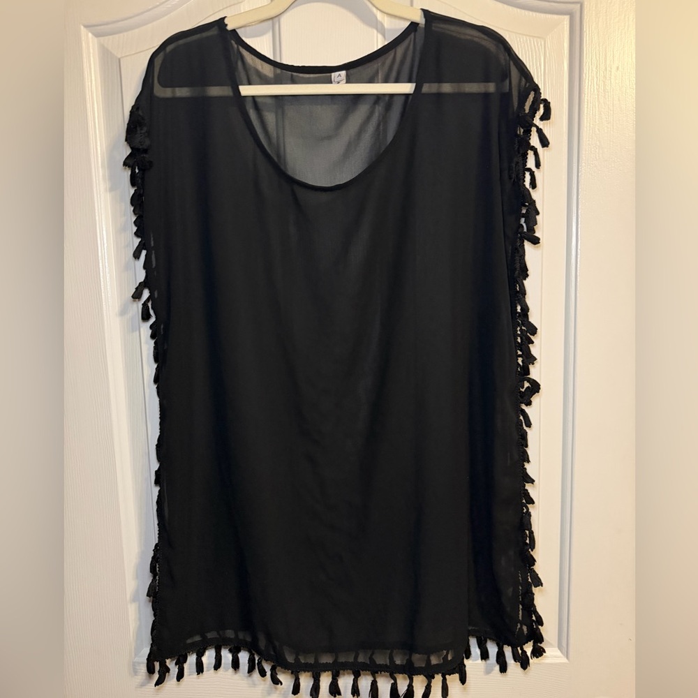 Black Sheer Fringe Cover-Up